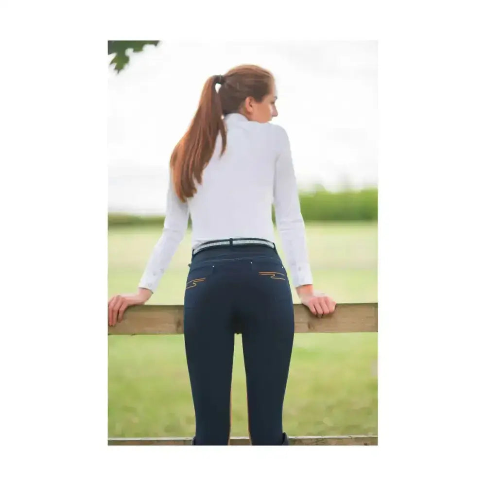 HY Equestrian Malvern Ladies Breeches Navy/Caramel Brown 24" Breeches