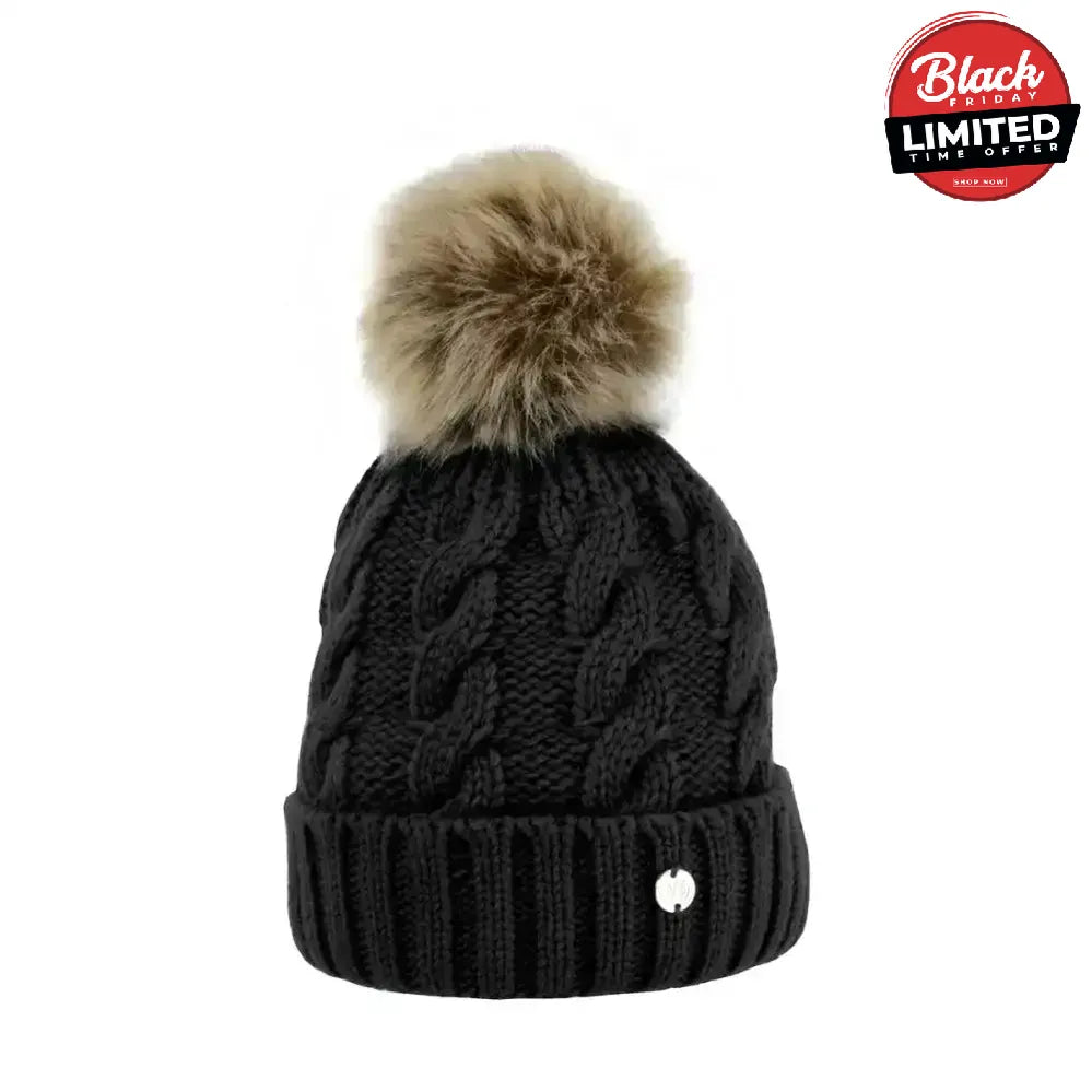Hy Equestrian Melrose Cable Knit Bobble Hat Black Headwear & Neckwear