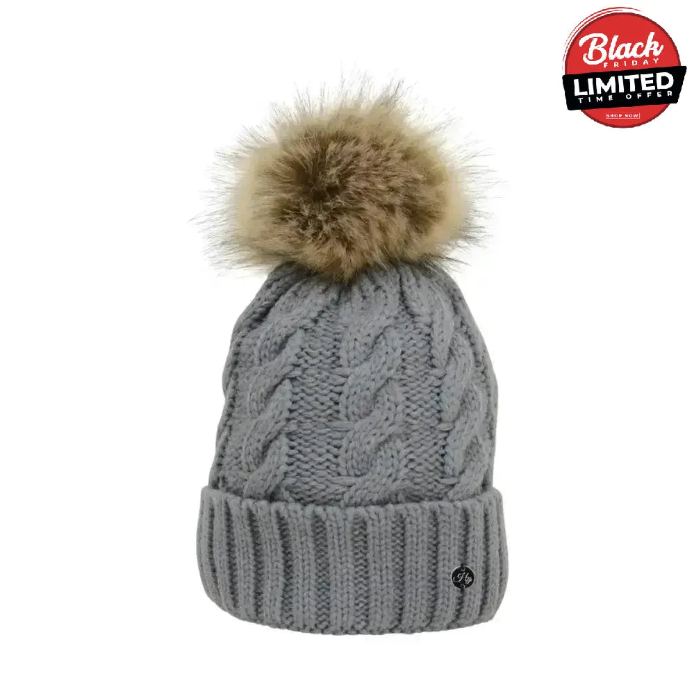 Hy Equestrian Melrose Cable Knit Bobble Hat Grey Headwear & Neckwear