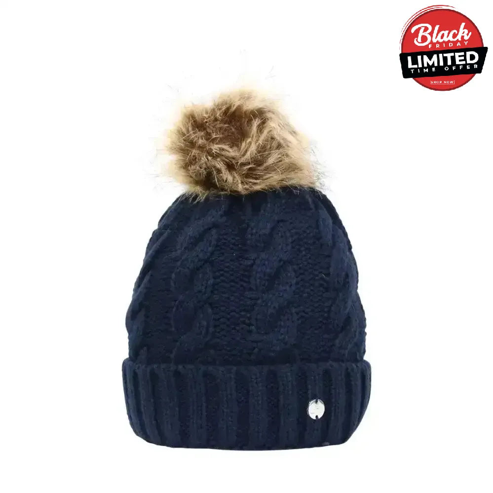 Hy Equestrian Melrose Cable Knit Bobble Hat Navy Headwear & Neckwear