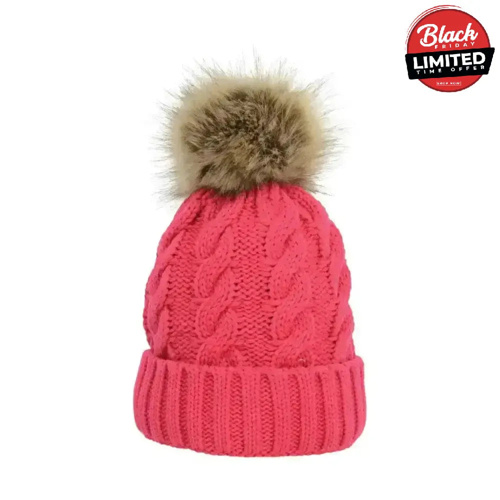 Hy Equestrian Melrose Cable Knit Bobble Hat Raspberry Headwear & Neckwear