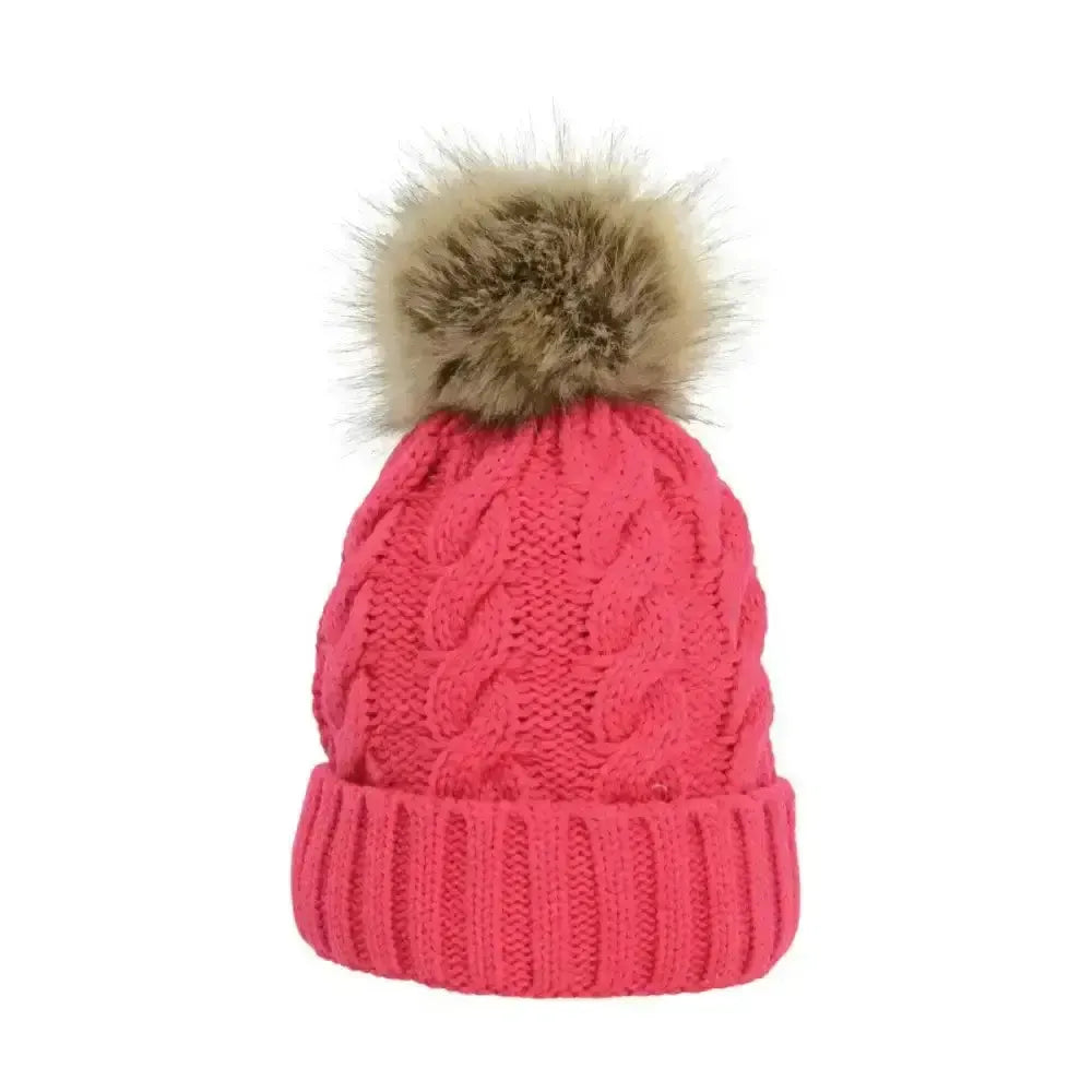 Hy Equestrian Melrose Cable Knit Bobble Hat Raspberry Headwear & Neckwear