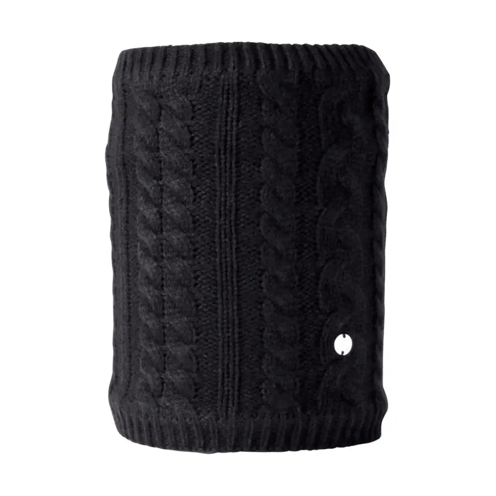 Black knitted wristband with a textured cable knit pattern and small logo from hy equestrian melrose cable knit snood