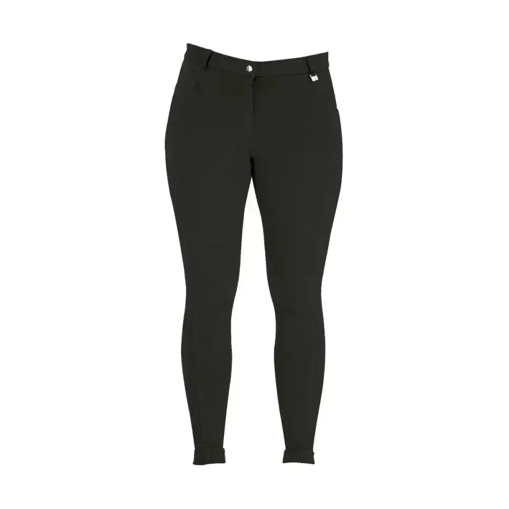 Black equestrian melton ladies jodhpurs with sleek form-fitting design and subtle stitching details perfect for riding