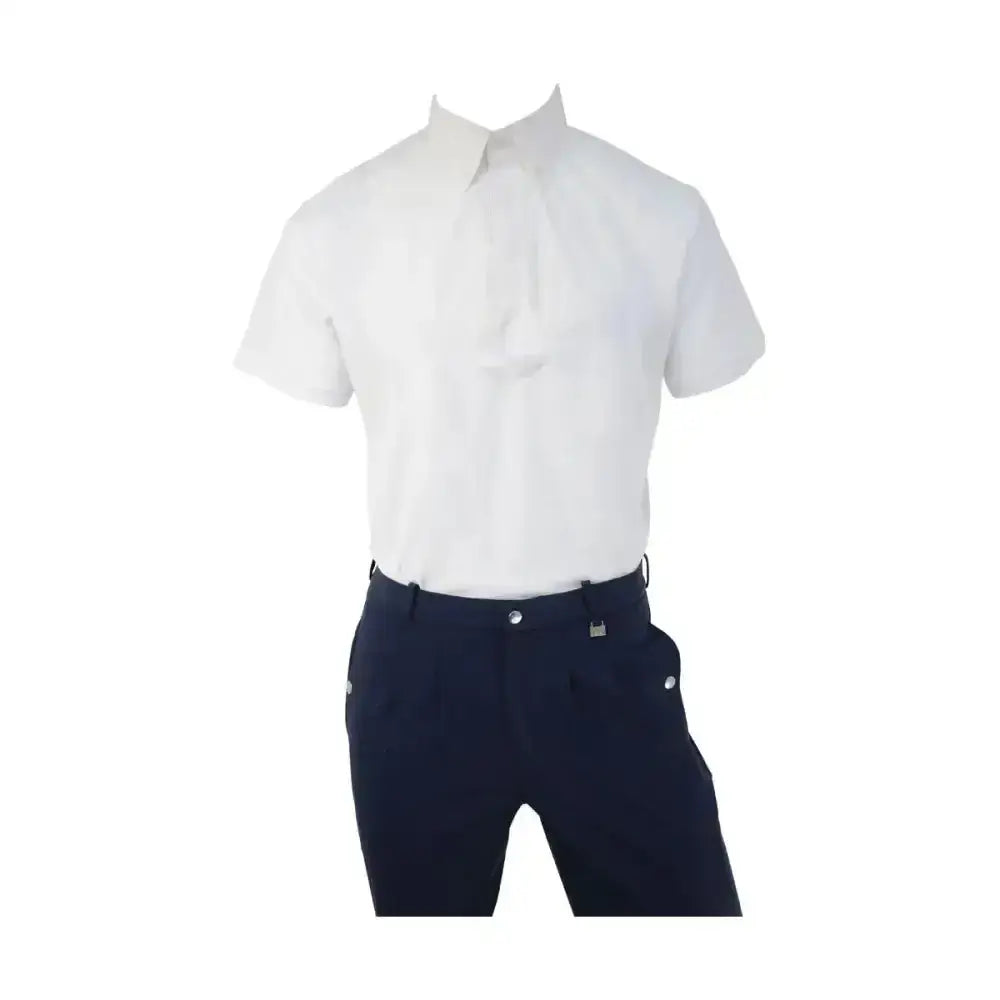 White short sleeved button up shirt with classic collar and pleats hy equestrian men’s hadleigh short sleeved tie shirt