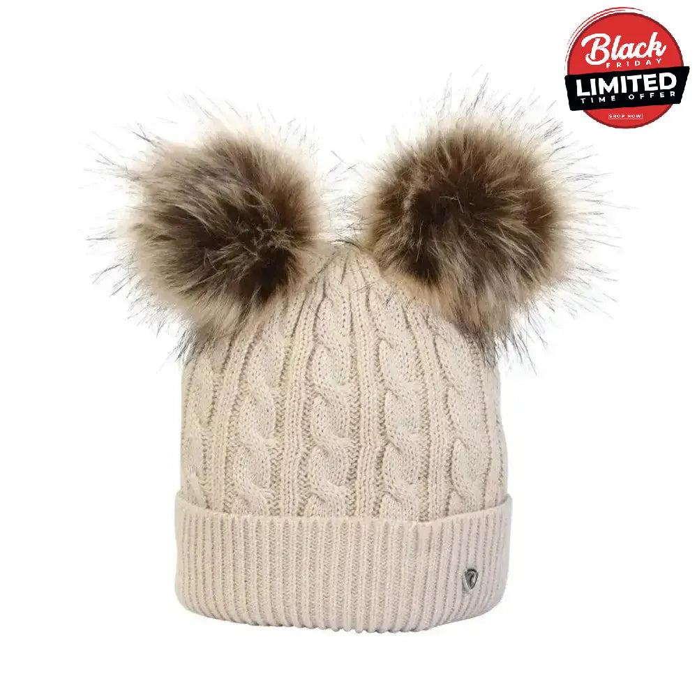 Hy Equestrian Morzine Children's Bobble Hat Beige Headwear