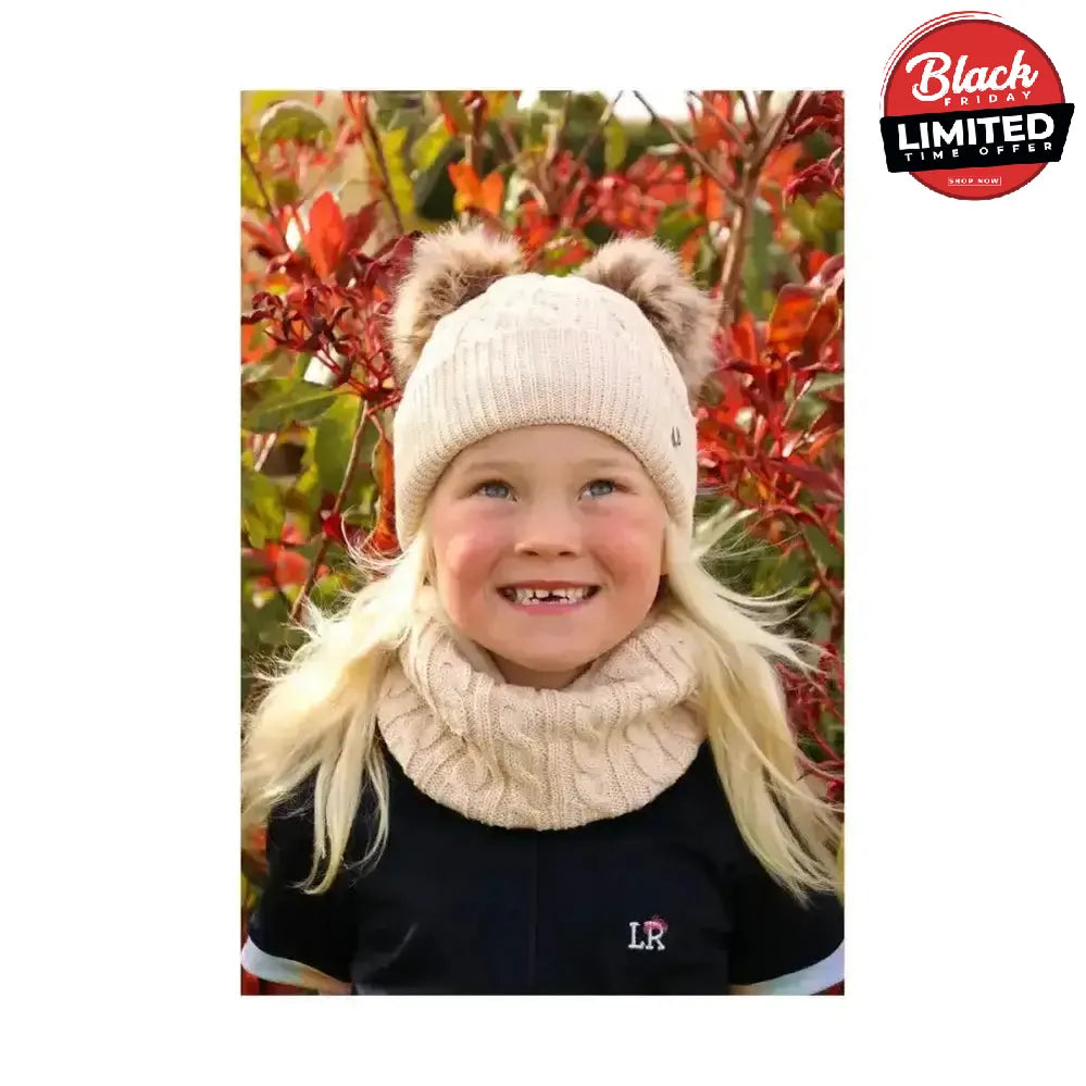 Hy Equestrian Morzine Children's Bobble Hat Beige Headwear