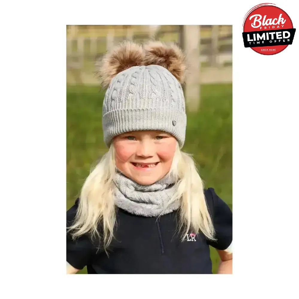 Hy Equestrian Morzine Children's Bobble Hat Beige Headwear