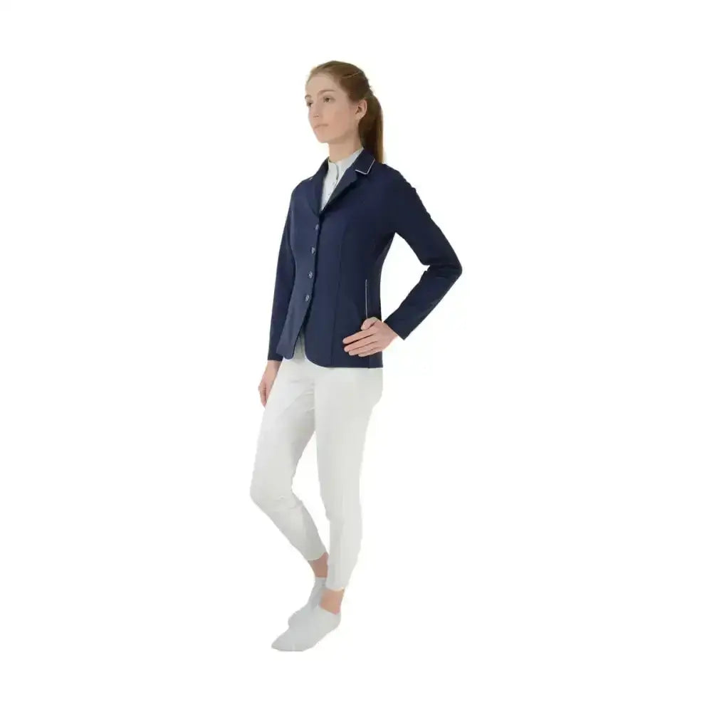 Navy blue hy equestrian motion xtreme competition jacket with stunning silver binding and button closure