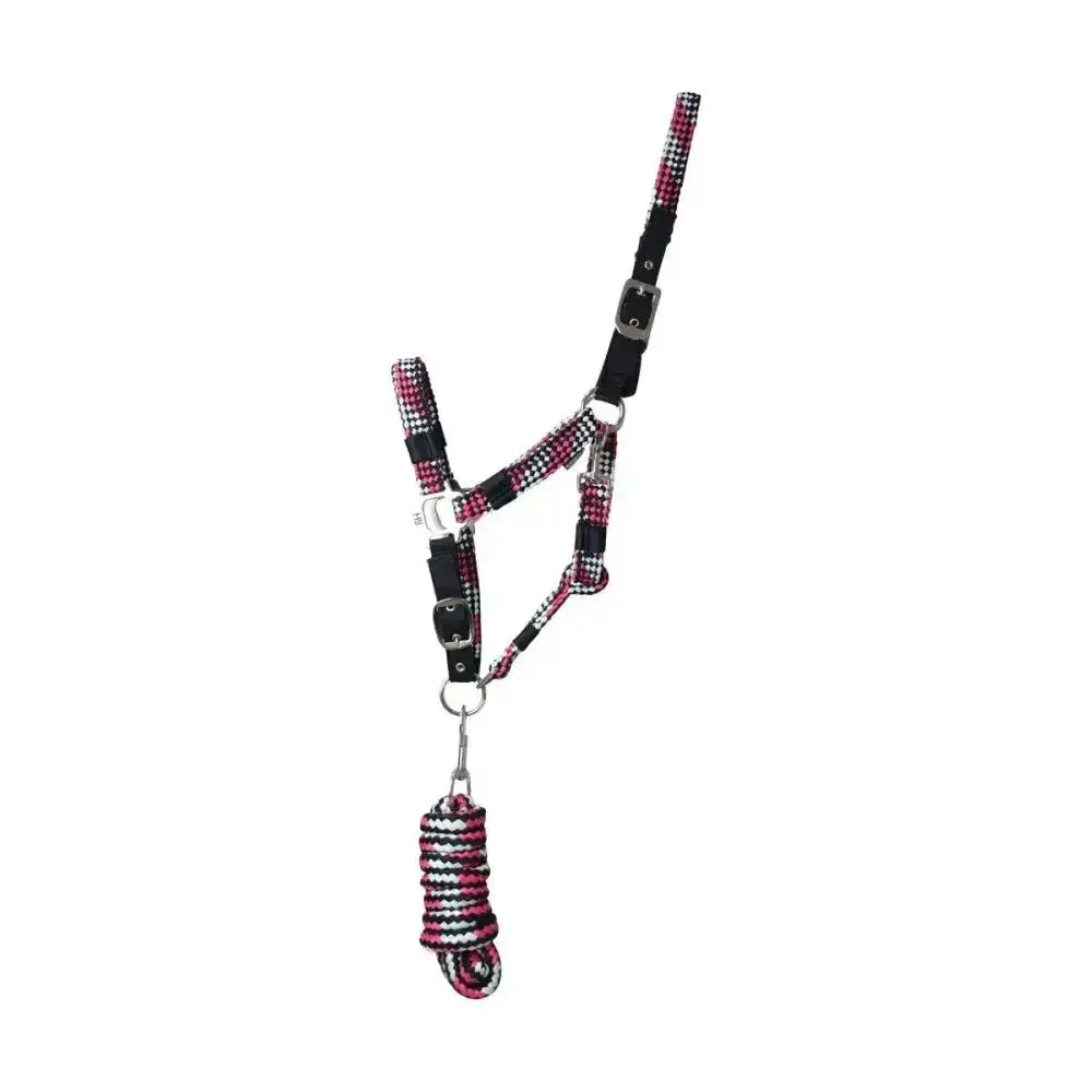 Hy Equestrian multicolour adjustable pink and black patterned horse halter with matching super smart lead rope