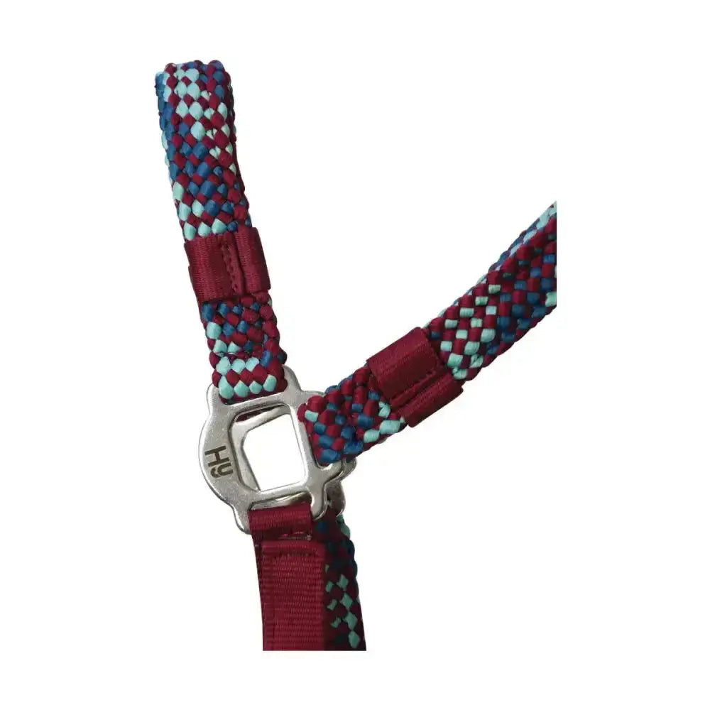 Hy equestrian super smart multi-coloured adjustable braided horse halter in maroon and teal with silver buckle