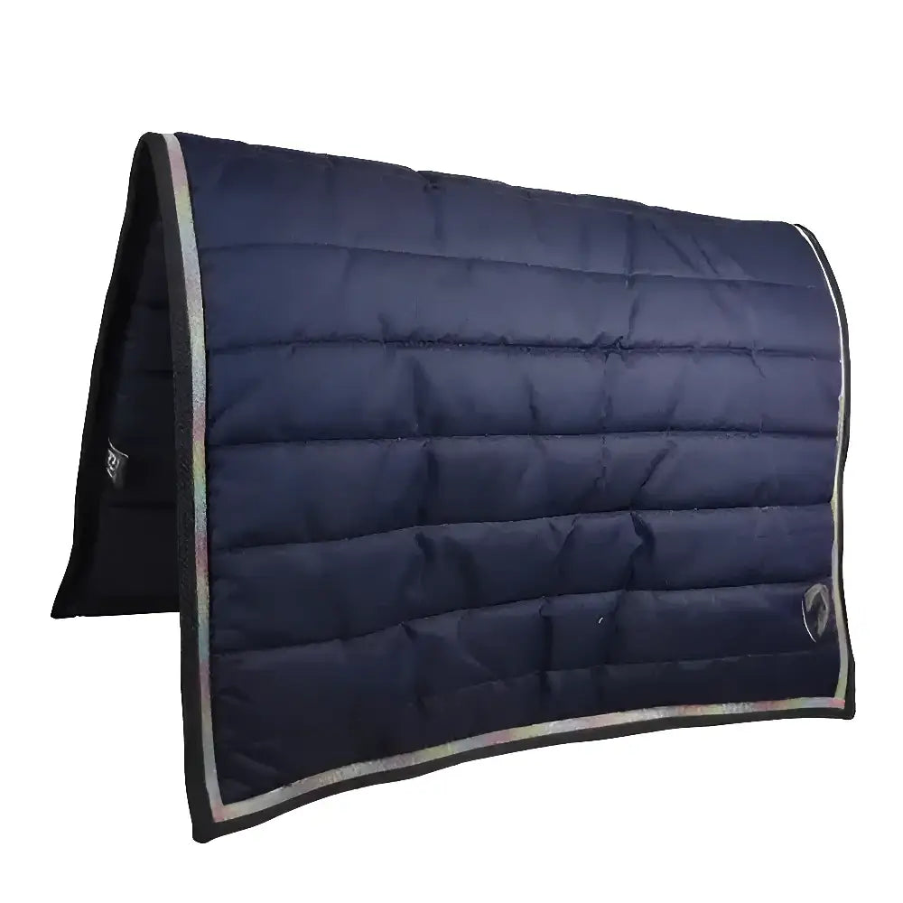 Navy blue quilted hy equestrian mystic comfort pad with subtle shimmering trim comfort pad adapts to horses