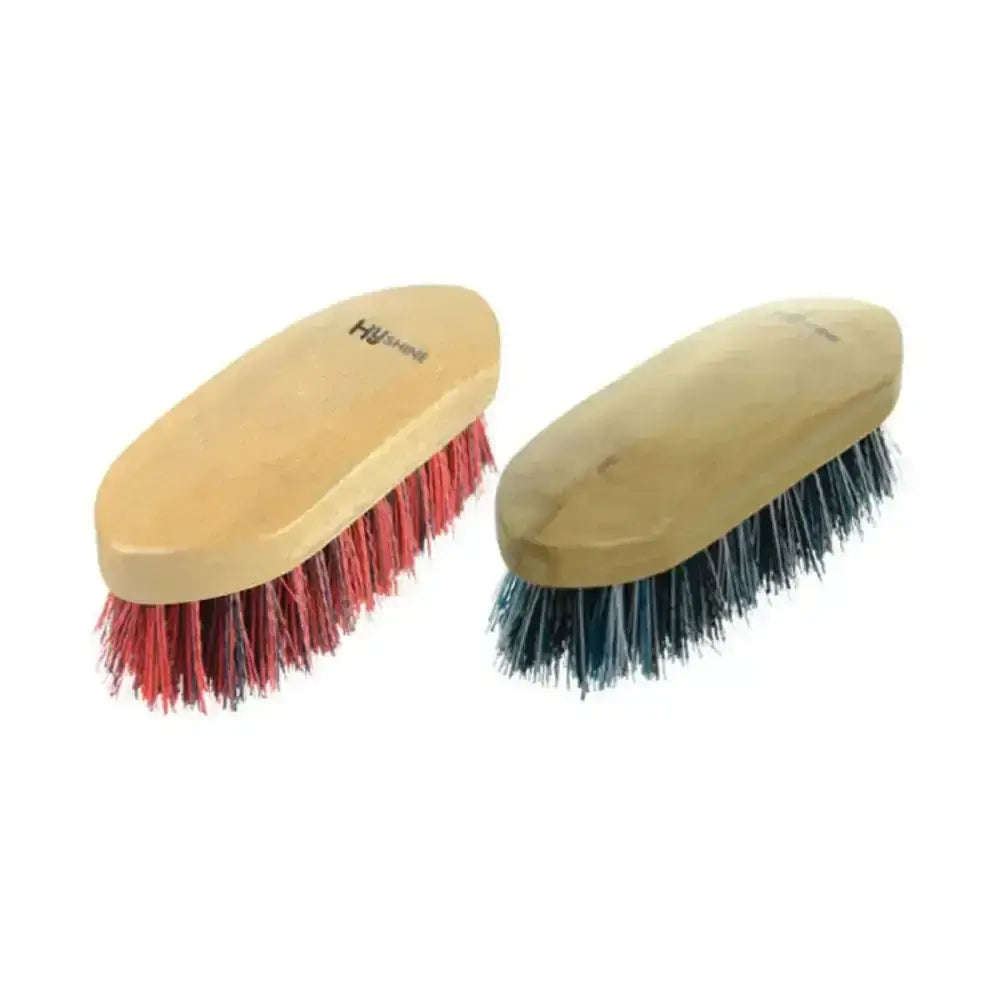 Two wooden dandy brushes with wooden handles and red and dark blue bristles by hy equestrian natural wooden dandy brush medium