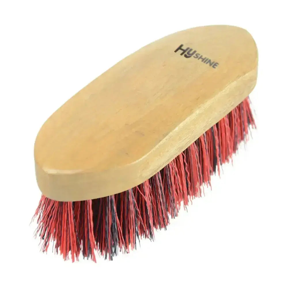 Hy equestrian natural wooden dandy brush medium with light wood and red and black bristles for grooming horses