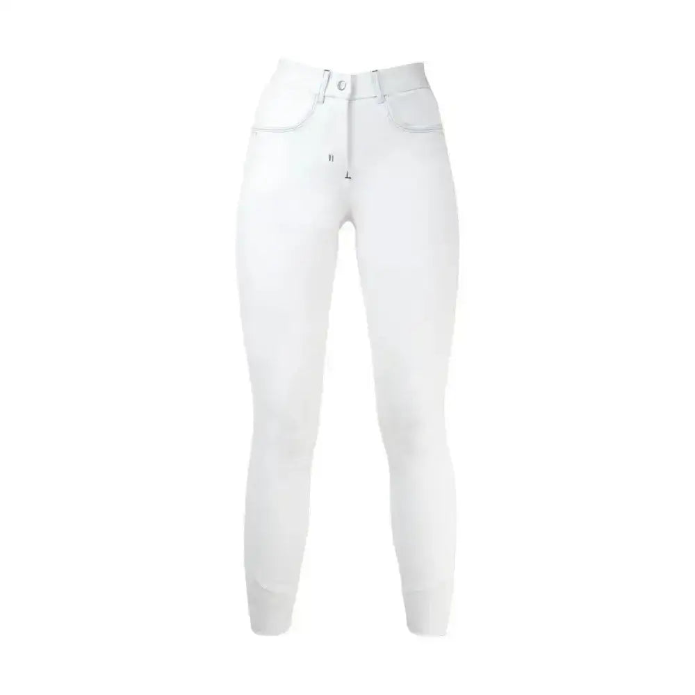 White equestrian olympian ladies riding pants with sleek fit and subtle stitching stylish olympian ladies breeches