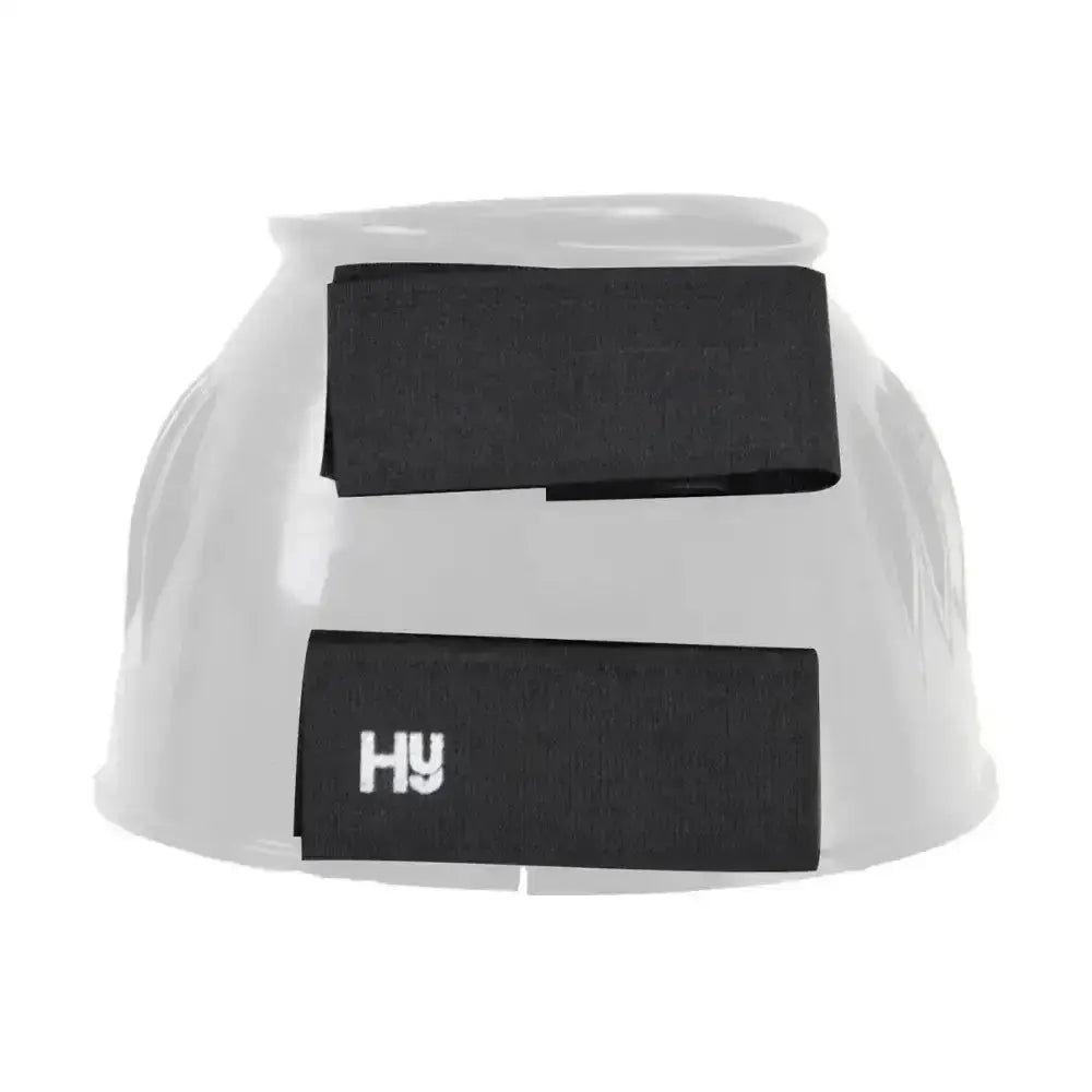 White plastic hy equestrian over reach boots with black velcro straps for horses hoof protection