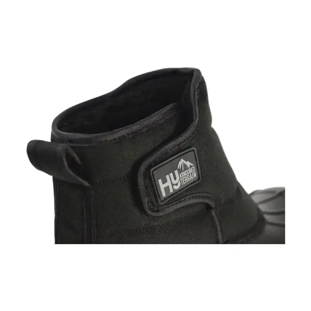Black hu armoured equestrian pacific short winter boot with padded collar and textured fabric upper great all-round yard boot