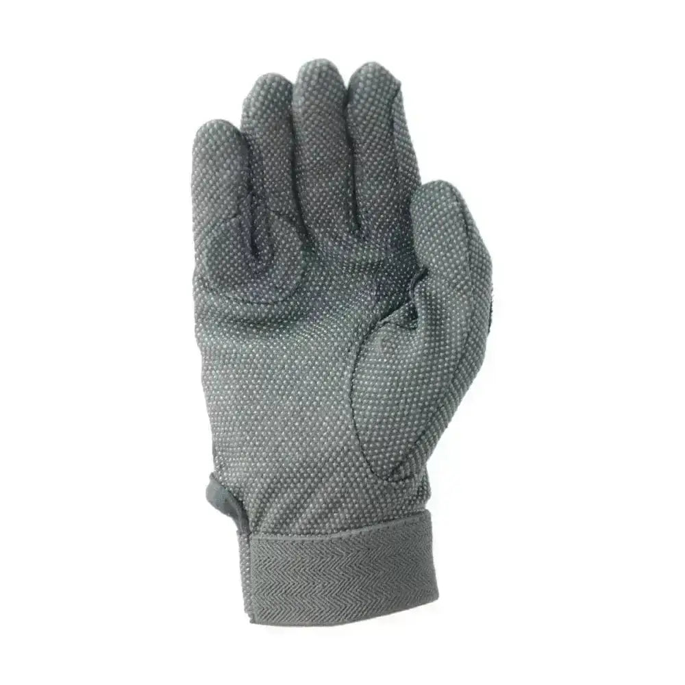Gray textured hy equestrian pimple riding gloves with herringbone cuff featuring pimple grip details
