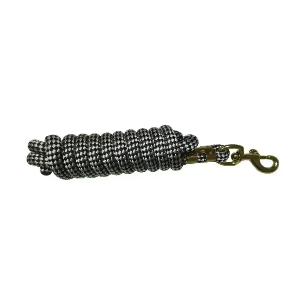 Hy Equestrian plaited lead rope in black and gray braided design with quality trigger clip for easy handling
