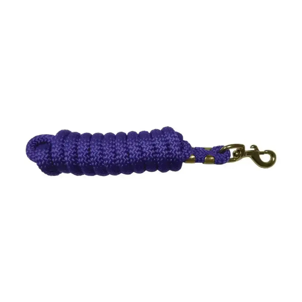Hy equestrian plaited lead rope in purple braided nylon with a quality brass-colored trigger clip hook
