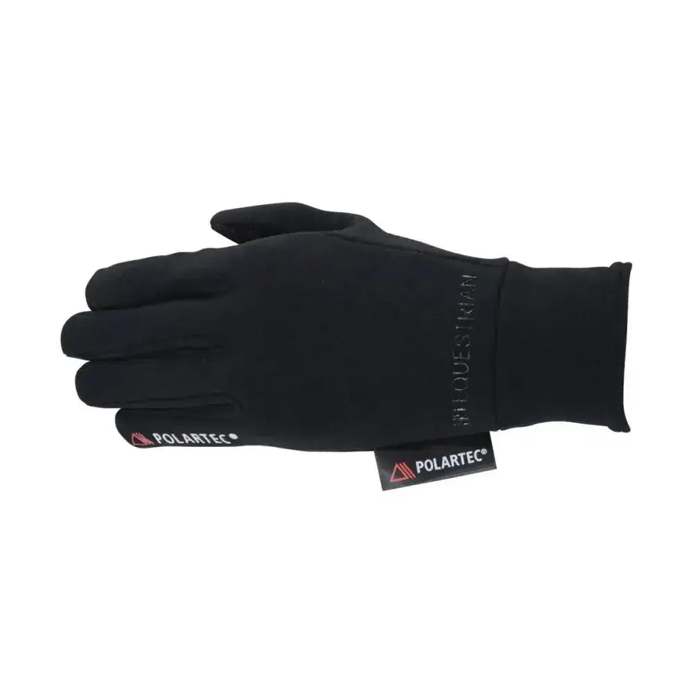 Black equestrian polartec glacial glove with reinforced fingertips made from technical polartec material for riding and general use
