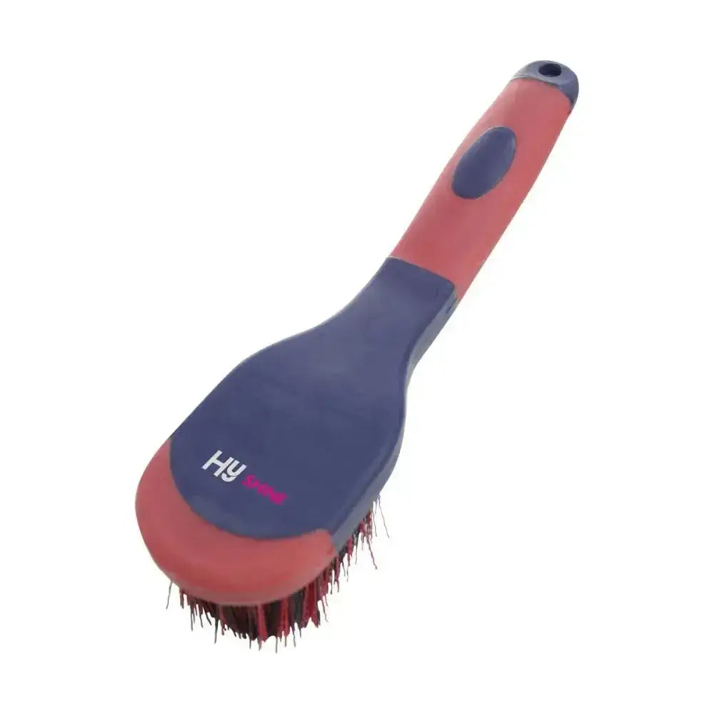 Red and navy blue hy equestrian pro groom bucket brush with textured grip handle for easy grooming