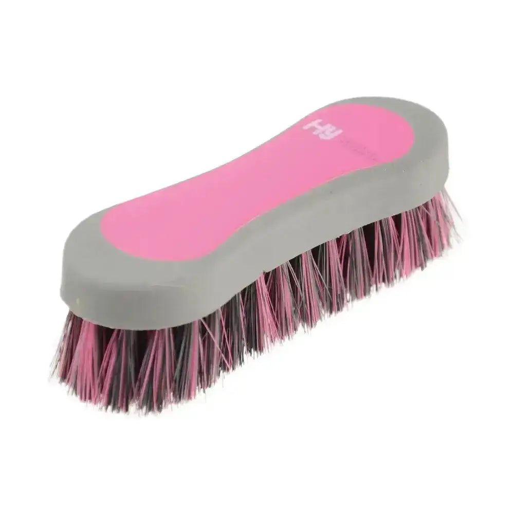 Pink and gray Hy Equestrian pro groom soft touch face brush with multicolored bristles for gentle grooming