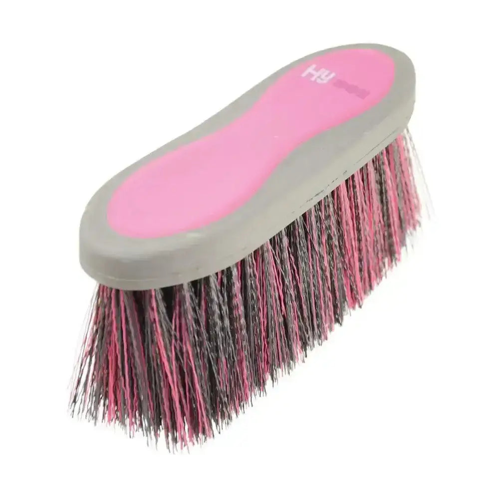 Pink and gray hy equestrian pro groom long bristle dandy brush with multicolored bristles for grooming horses