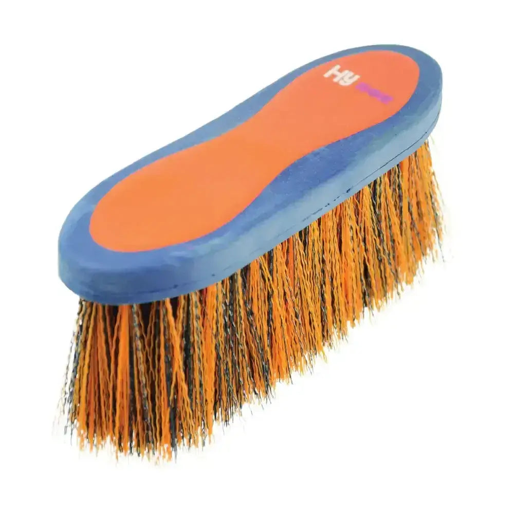 Blue and orange hy equestrian pro groom long bristle dandy brush with sturdy bristles for effective grooming