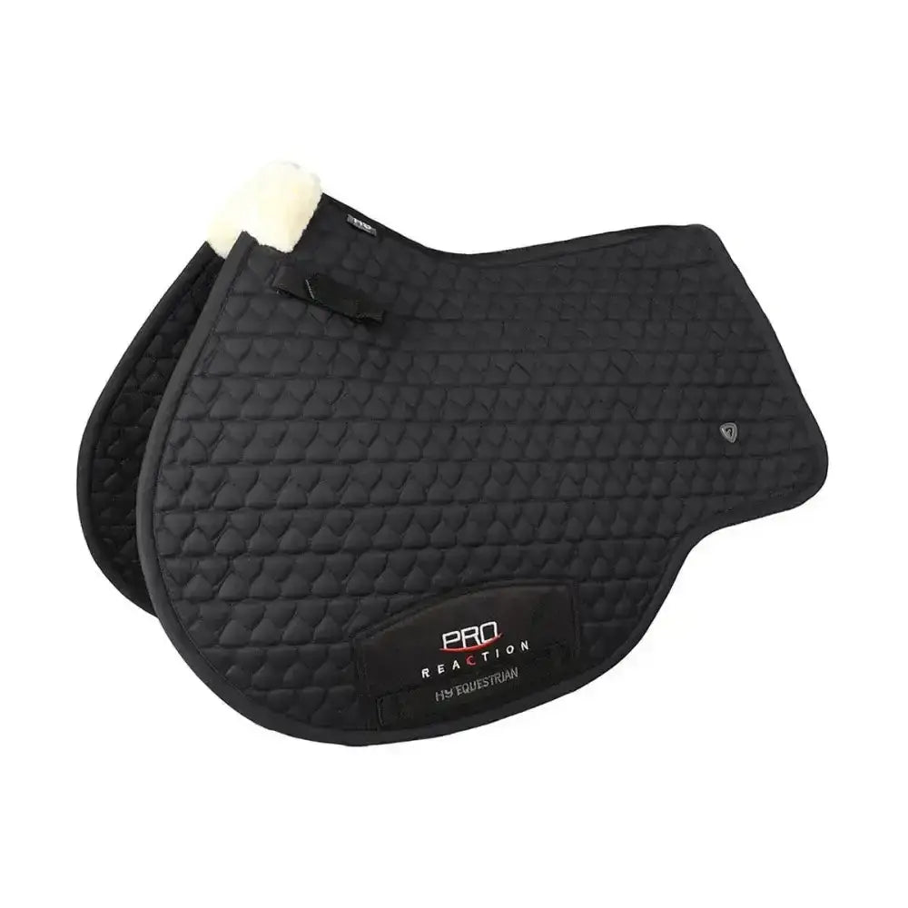 Black quilted hy equestrian pro reaction close contact saddle pad with white fleece border for ultimate performance saddle