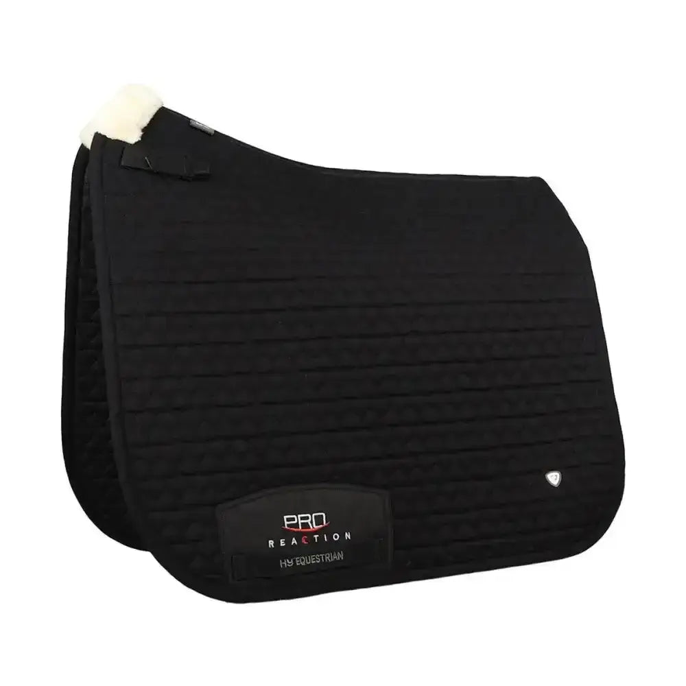 Black pro reaction dressage saddle pad with quilted texture white fleece lining and h&h equestrian patch for ultimate performance dressage