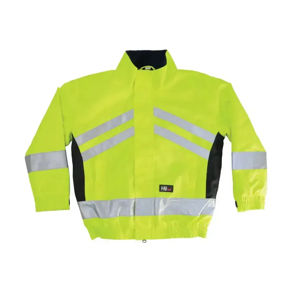 Bright yellow equestrian reflective waterproof children’s blouson with silver stripes and black accents for visibility
