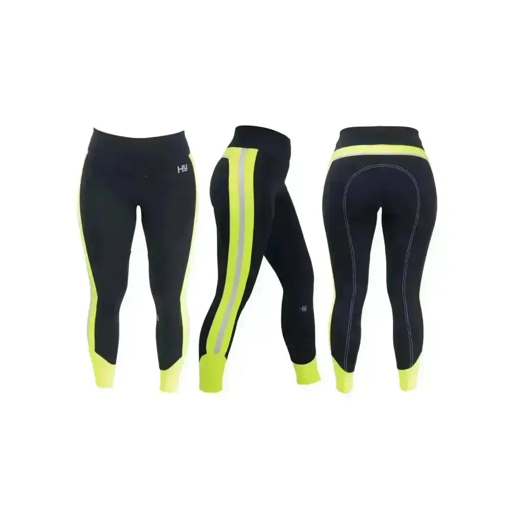 Black helly hansen reflector ladies breeches with neon yellow accents and reflective stripes for stylish pull-on hyviz use