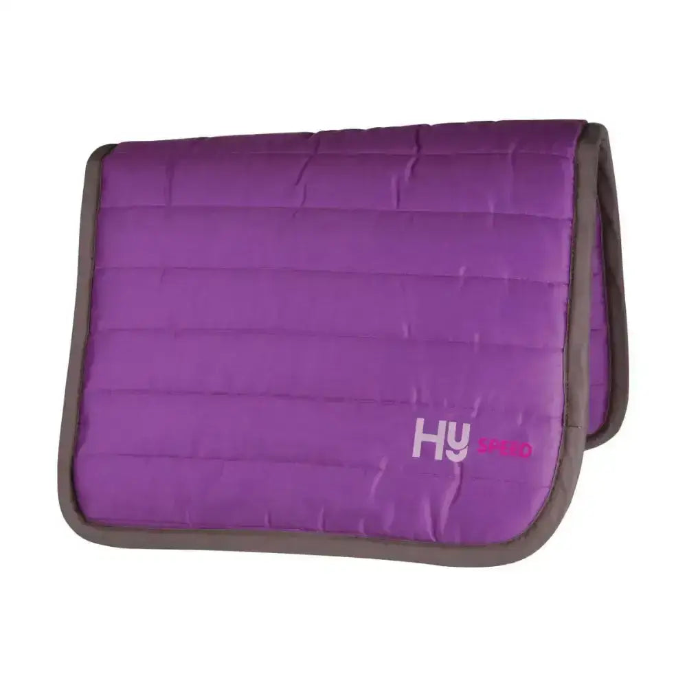 Purple quilted hy equestrian reversible comfort pad with gray trim and hy speed logo extra thickness fully reversible pad
