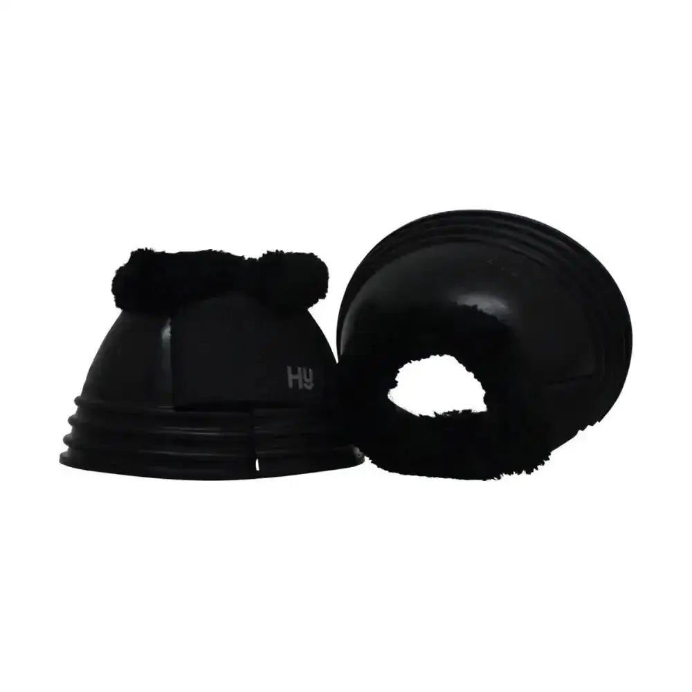 Black horse hoof boots with hyimpact fleece topped plush lining and glossy finish for over reach protection