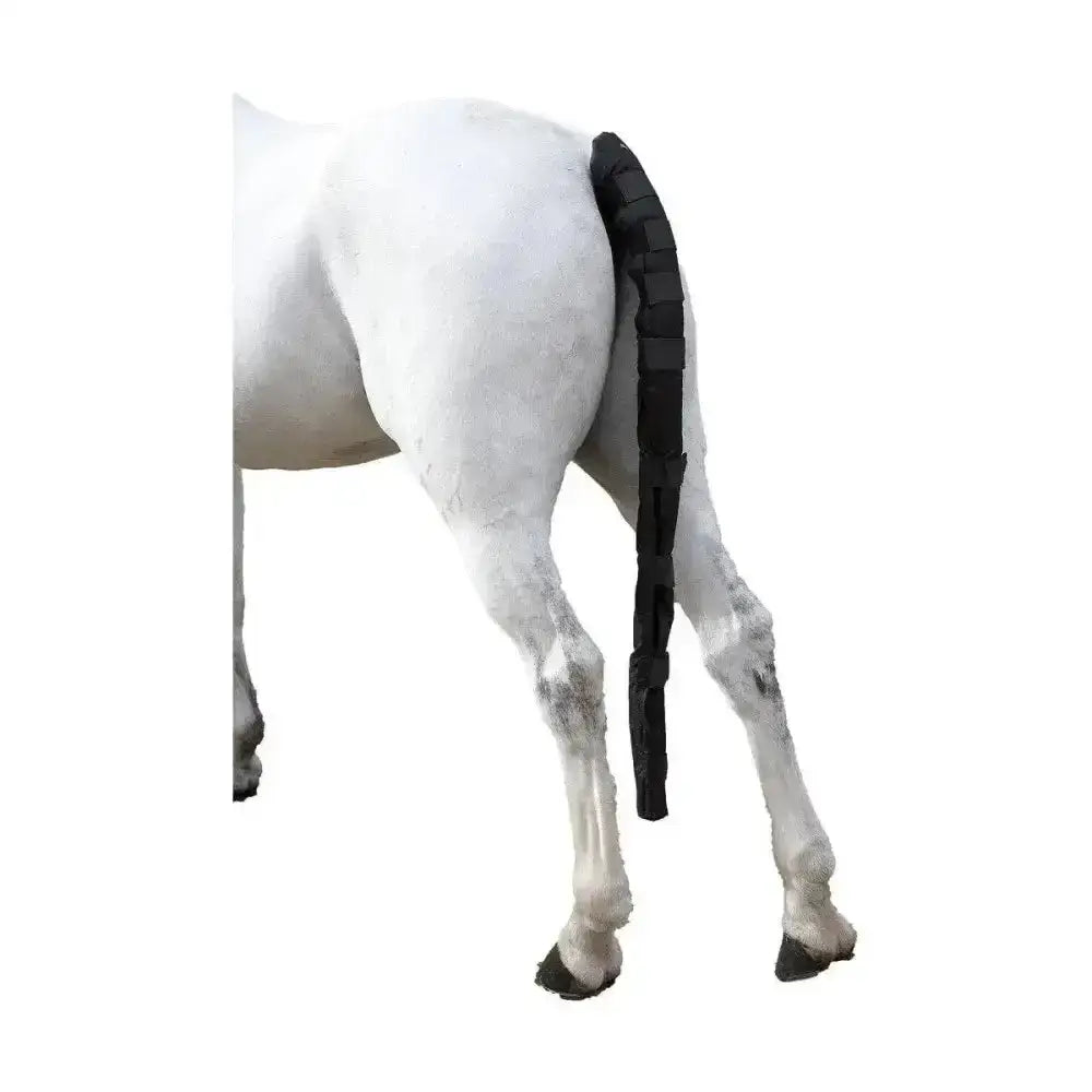 Black padded ripstop tail guard from hy equestrian designed as a tough horse tack for tail protection