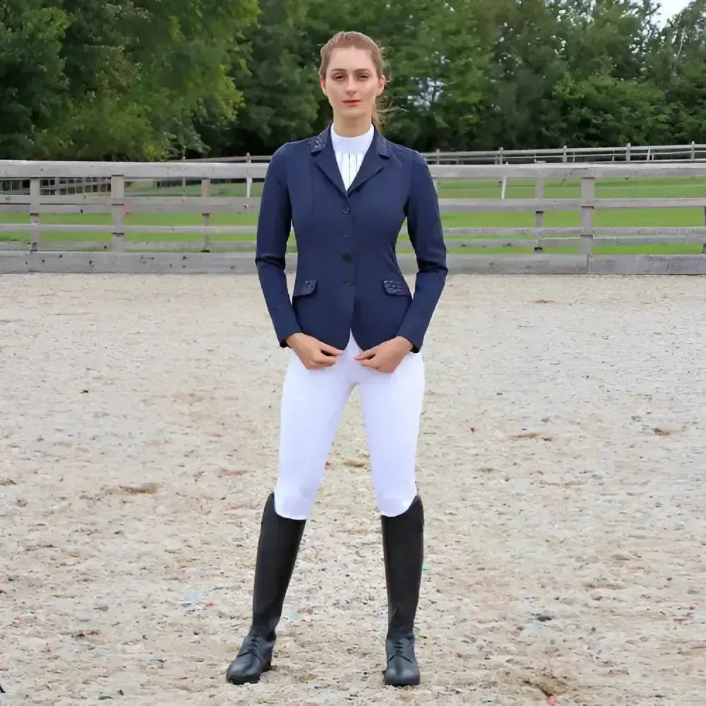 Hy Equestrian Roka Rose Breeches White With Navy/Rosegold Diamantes 24" Breeches