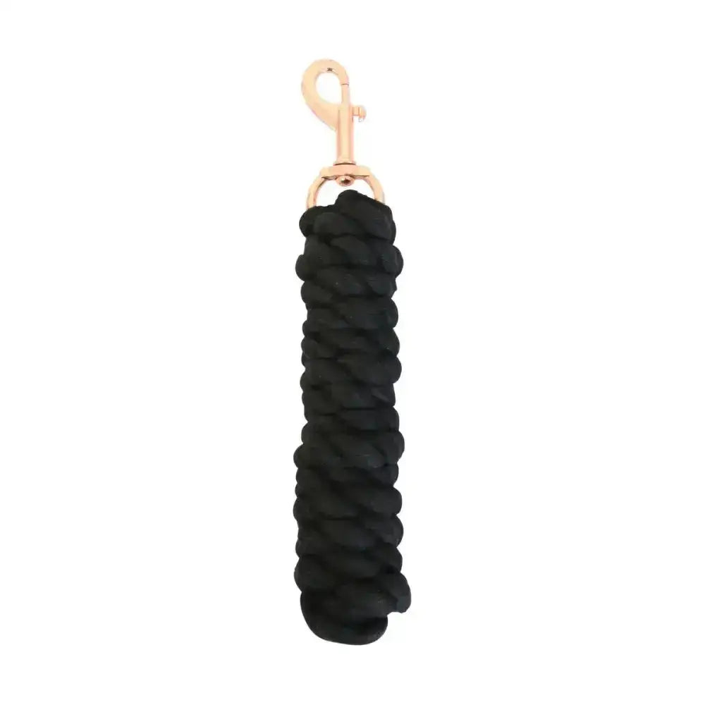 Black braided rope keychain with rose gold lead rope hook for equestrian rose gold style and classic lead rope use