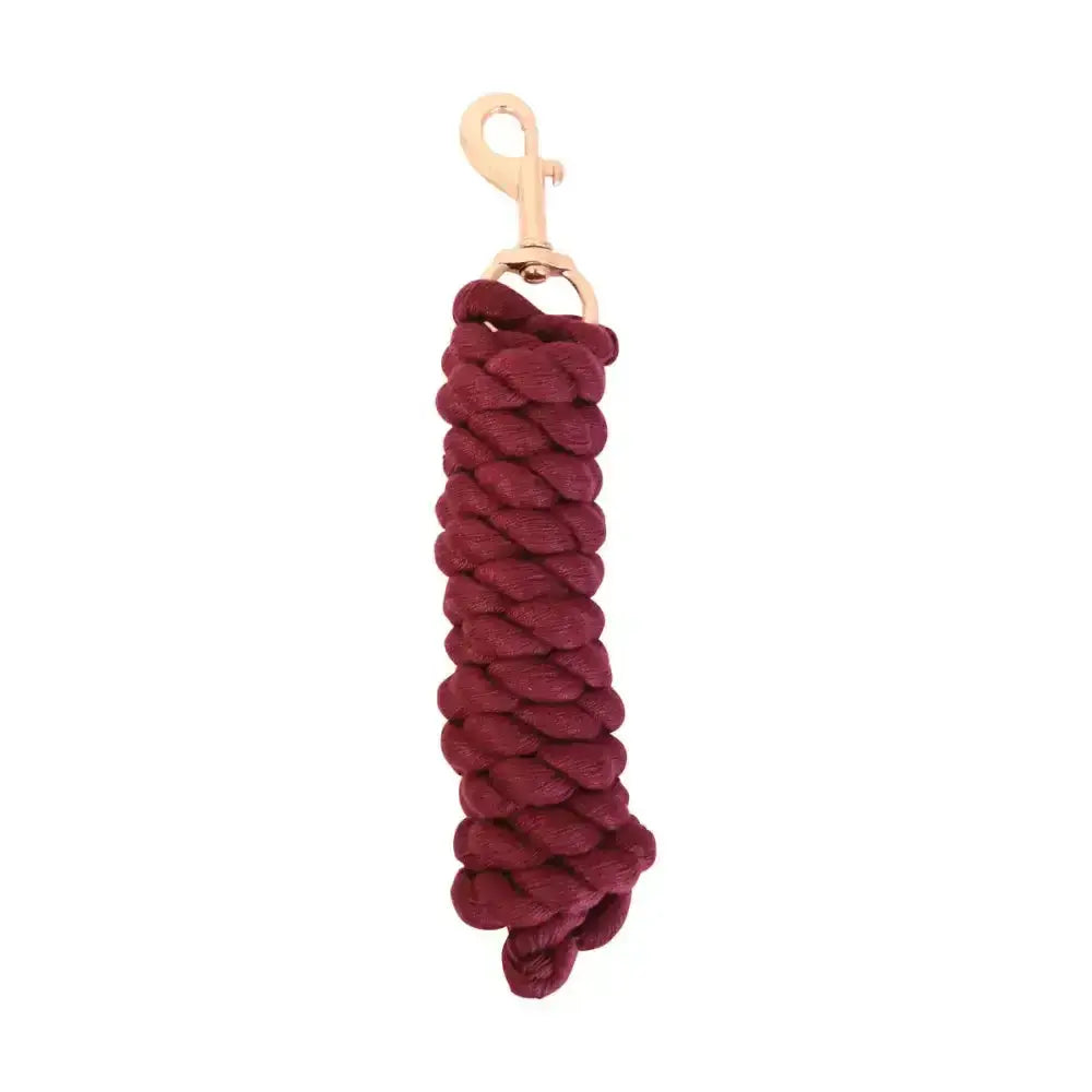 Maroon braided equestrian rose gold lead rope with gold toned metal clip classic lead rope for riding use