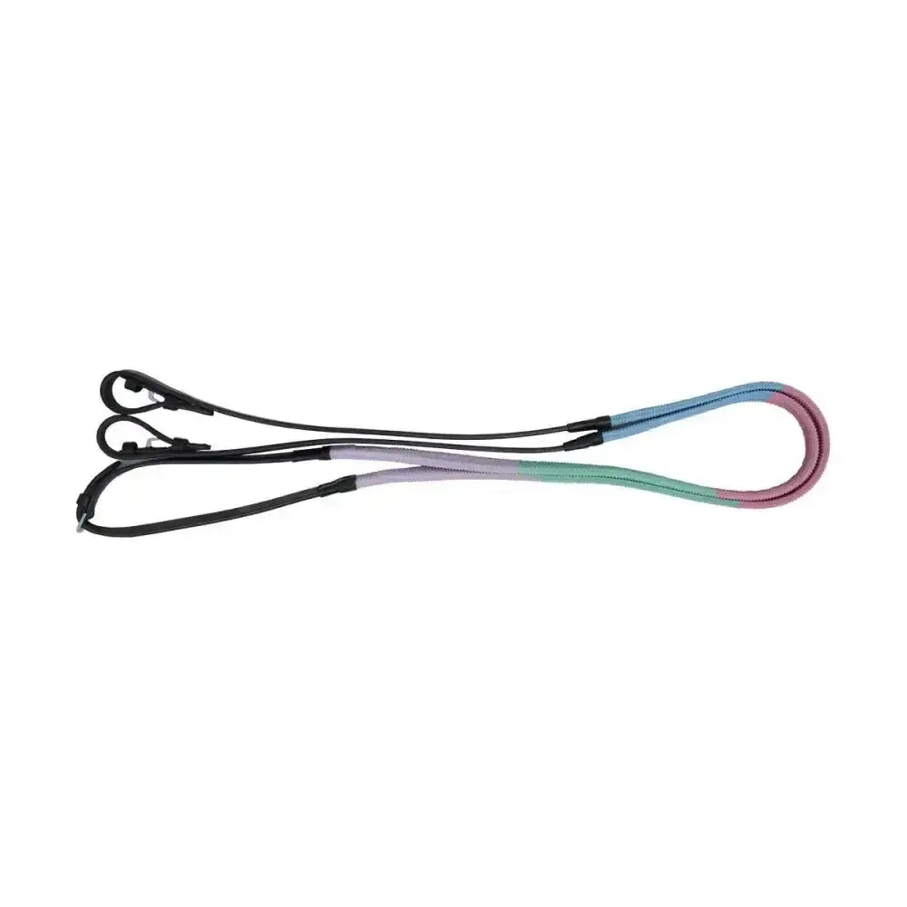 Pastel gradient horse lead with black buckles and reinforced ends featuring colourful rubber grip reins for training