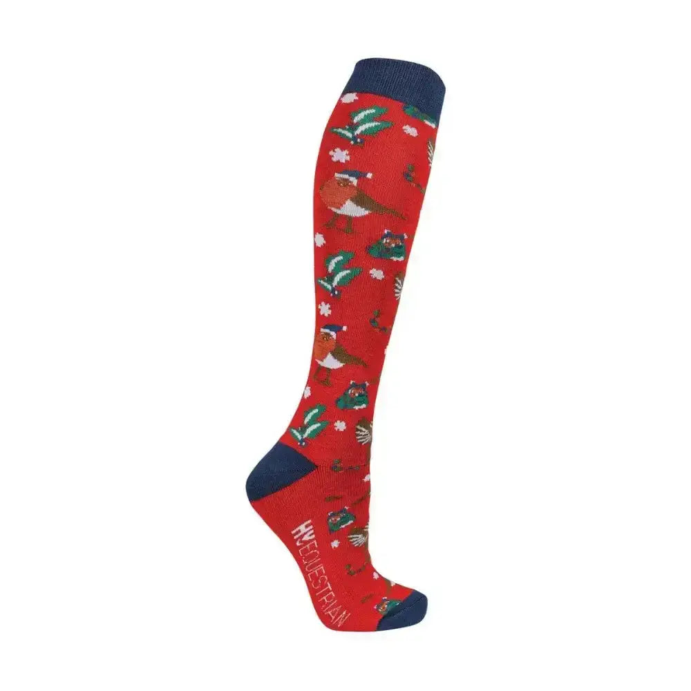 Hy Equestrian Ruby the Robin Christmas Socks (Pack of 3) Navy/Red/Green 4-8 Riding Socks