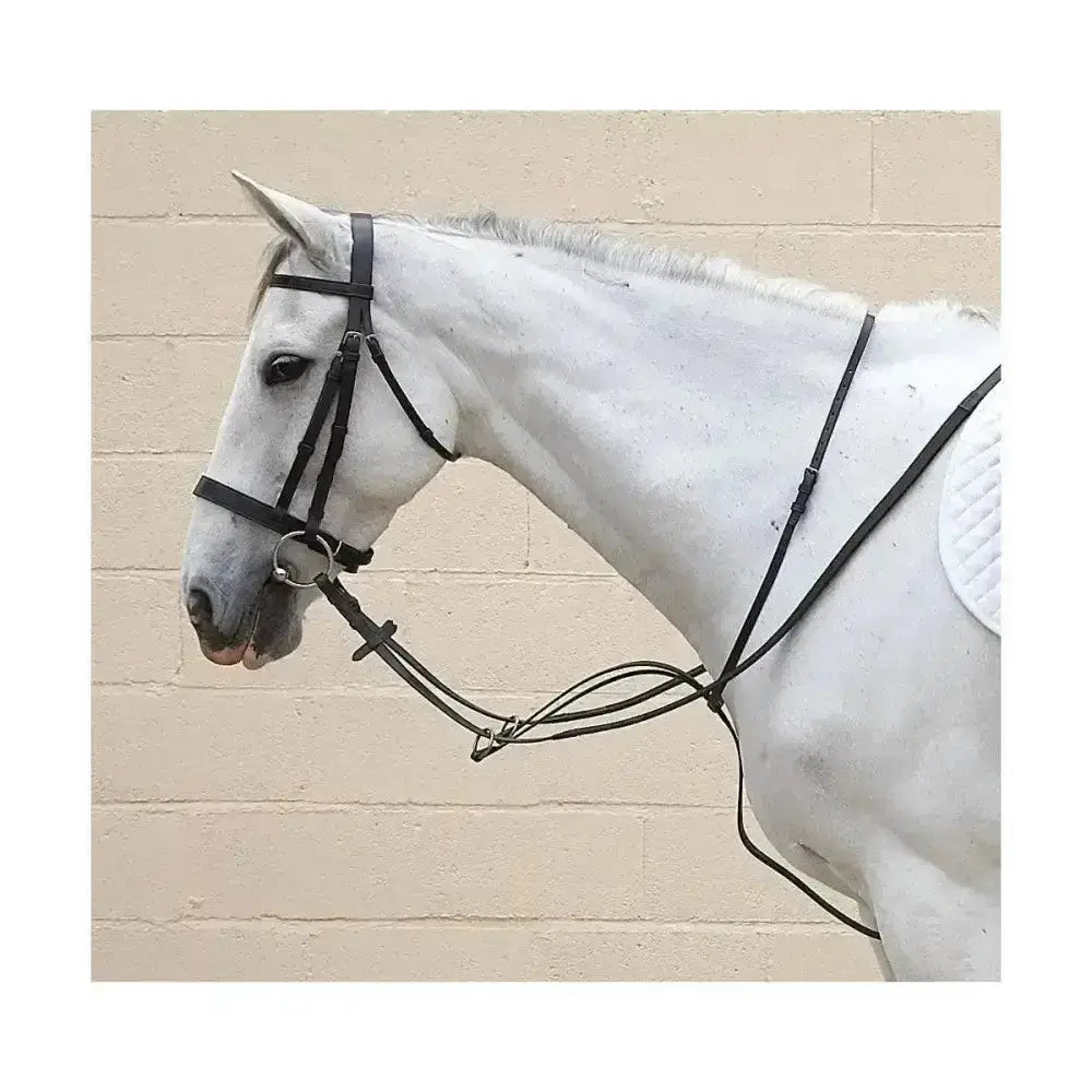 Black leather hy equestrian running martingale with stainless steel buckles and metal hardware for riding control