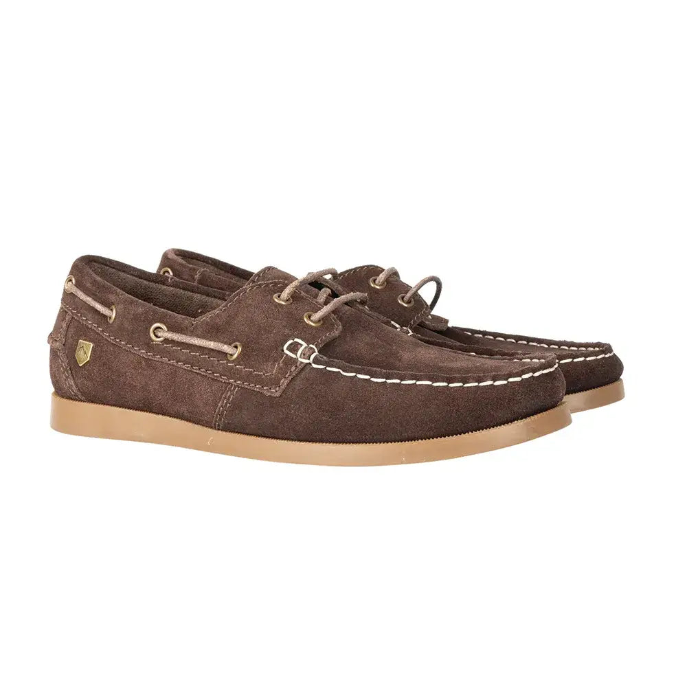 Brown suede equestrian savona deck shoes with tan laces and white stitching perfect for casual wear