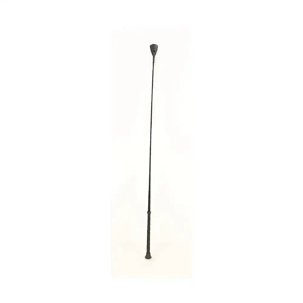 Black leather equestrian schooling whip with tapered handle and pointed tip from hy equestrian schooling whip open keeper