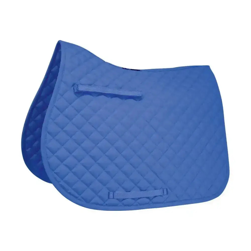 Blue quilted hy equestrian showjump saddle cloth with diamond stitching and fabric straps ideal as saddle pad