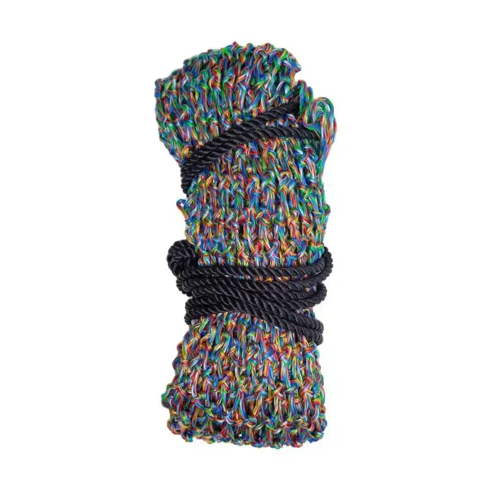 Colorful multicolored knitted rope bundle with black twisted cord for hy equestrian slow flow slow flow haynet controlling slow hay consumption