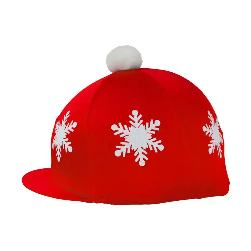 Hy Equestrian Snowflake with Pom Pom Hat Cover Christmas Red One Size Hat Silks