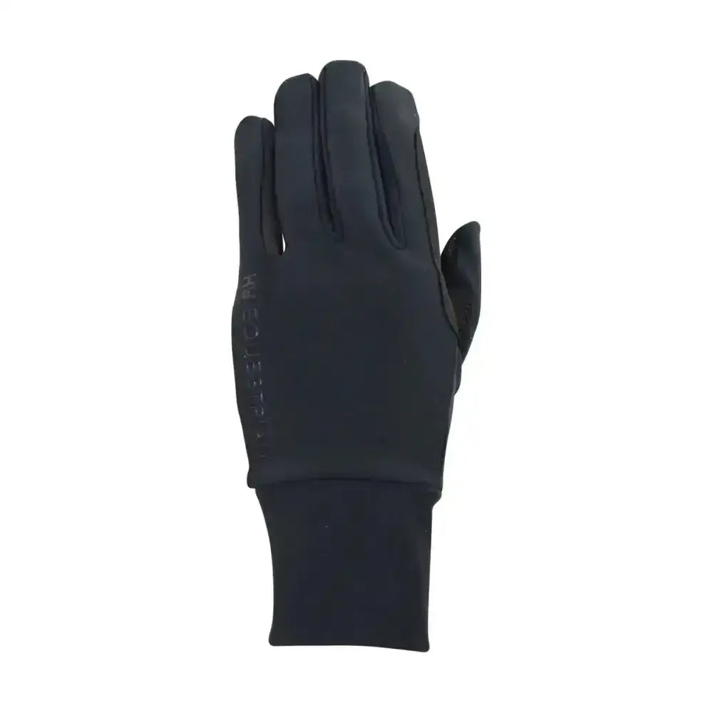Black hy equestrian snowstorm riding glove with touchscreen fabric cuff and subtle wrist branding for yard jobs