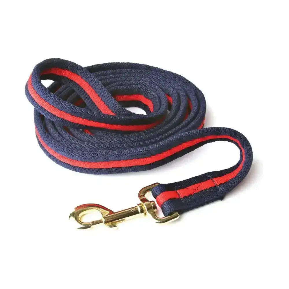 Navy blue and red hy equestrian soft webbing lead with gold tone clasp and no chain perfect as a webbing lead rein