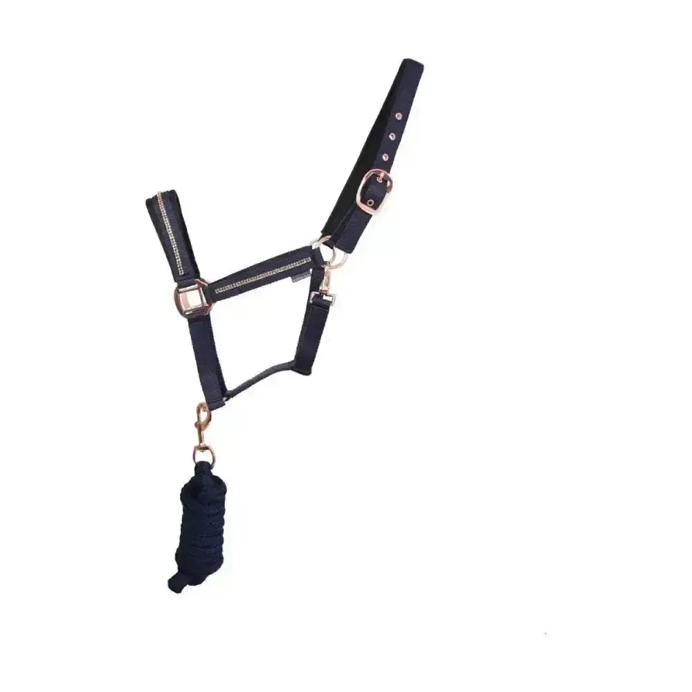 Hy Equestrian Sparkling Head Collar & Lead Rope Set Black/Silver Cob Headcollar Sets